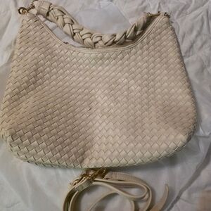 Chic Cream Woven Shoulder Bag